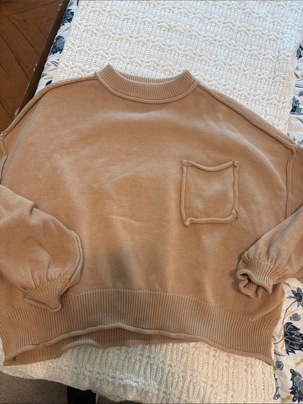Casual oversized mock neck Pocket Sweater in Camel